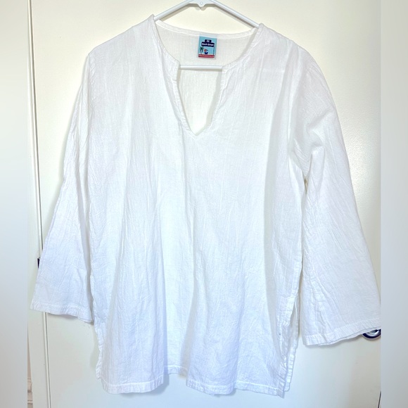 22 Beach Street Tops - White Cotton Crinkle Beach Blouse